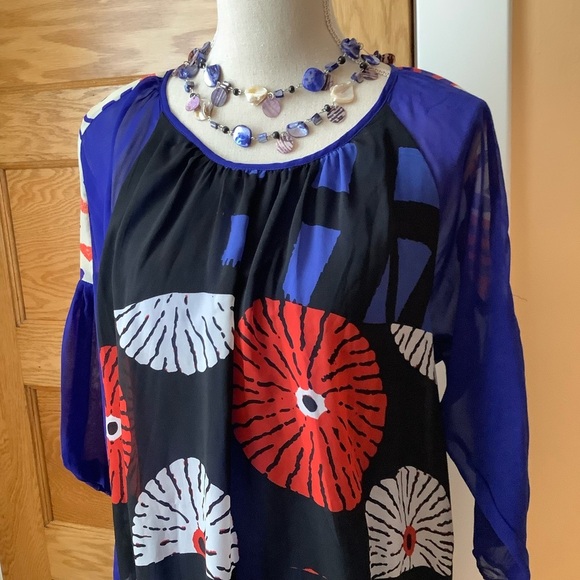 DESIGUAL Blue Multicolour Sheer Sleeve Dress Size 38 - Picture 5 of 16